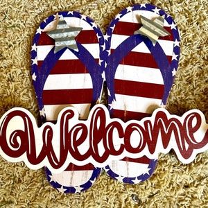 “WELCOME” FLIP FLOPS Wood Sign or wreath center. Could be Wall Hanging